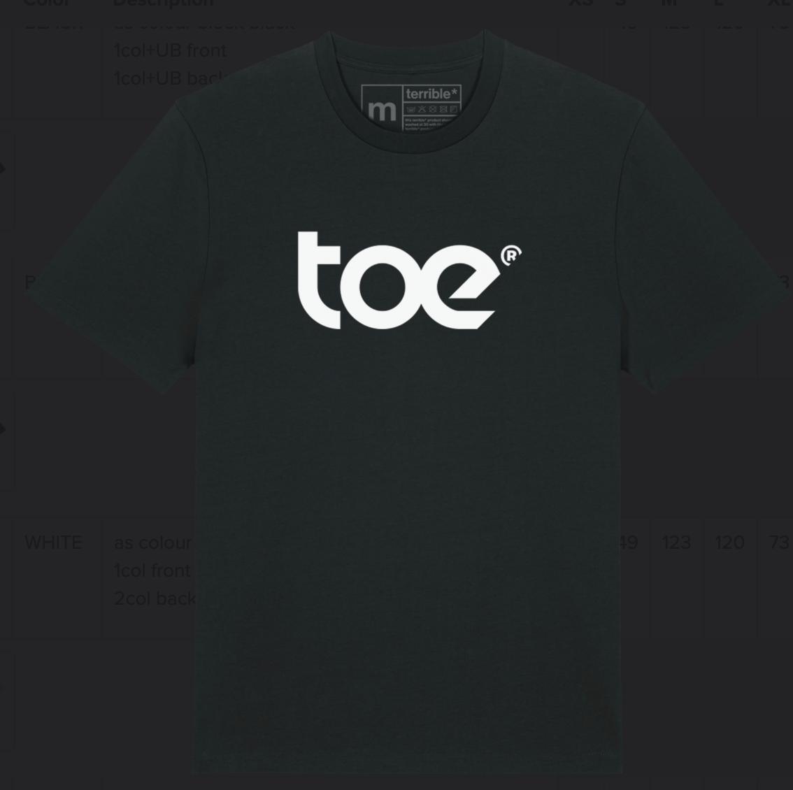 TOE Black shirt with white logo on front UK